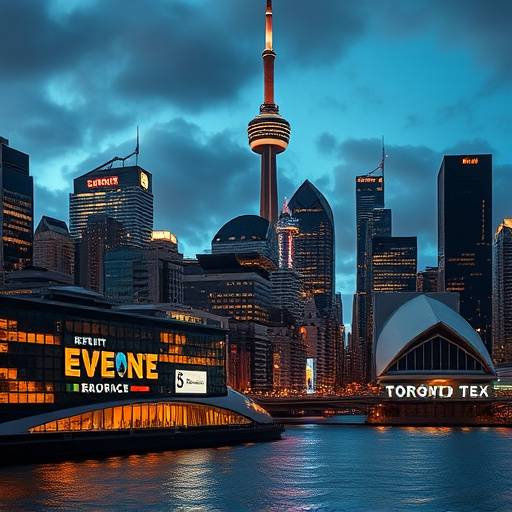 A cityscape of Toronto at night, indicating events and networking opportunities in the city.