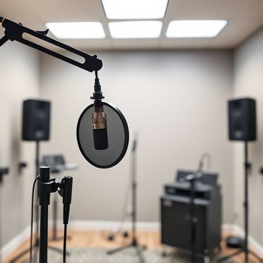 Microphone setup in a professional studio, representing high-quality audio production.