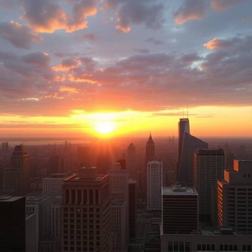 Podcast thumbnail for 'Entrepreneurial Edge' depicting a cityscape at sunrise.