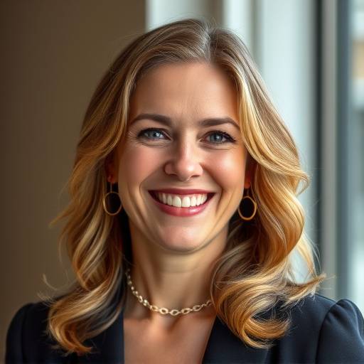 Portrait of Eleanor Vance, CEO of AuraCast, smiling warmly.